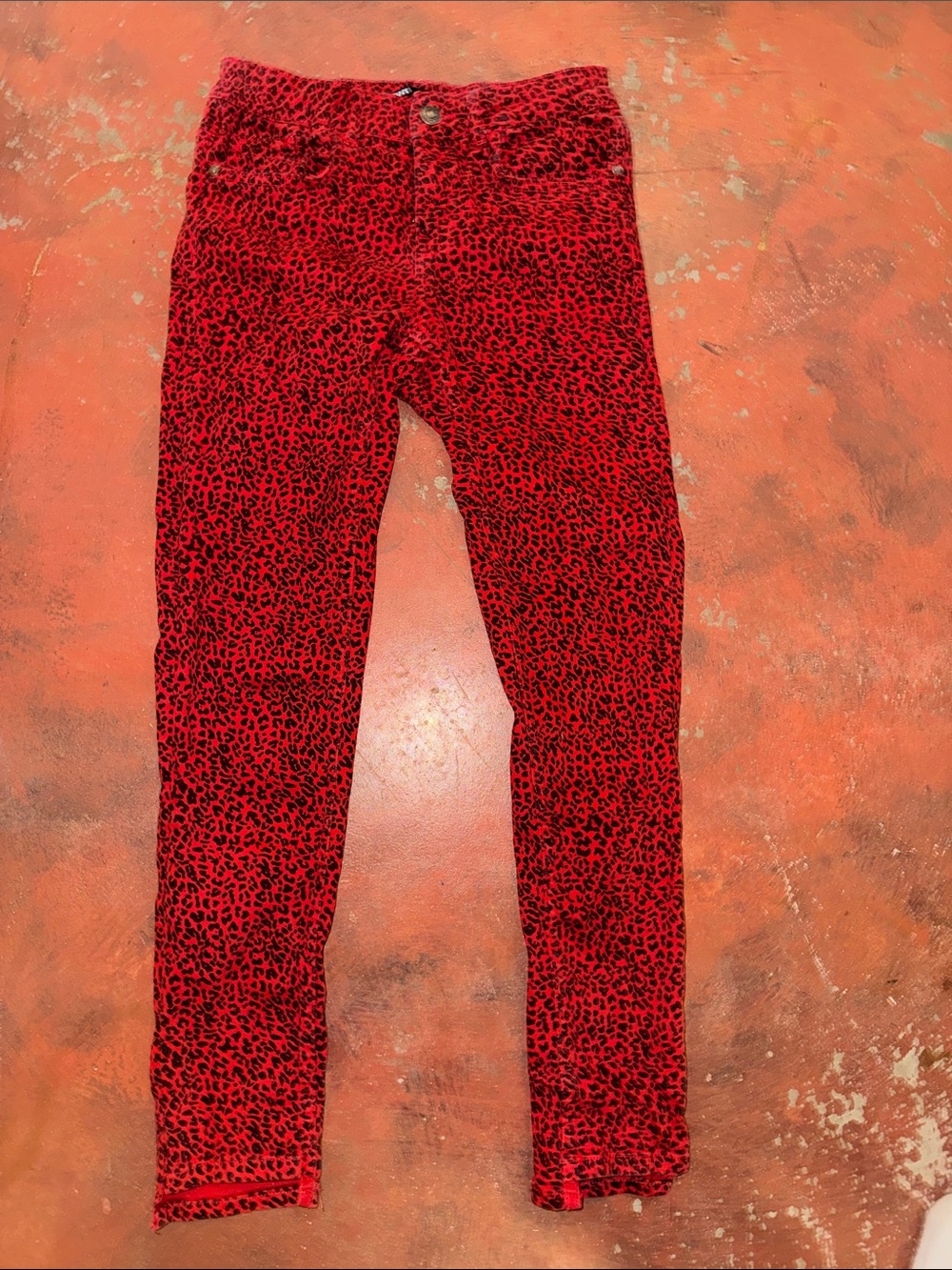 Zara Red and Black Leopard-Print Women’s Jeans